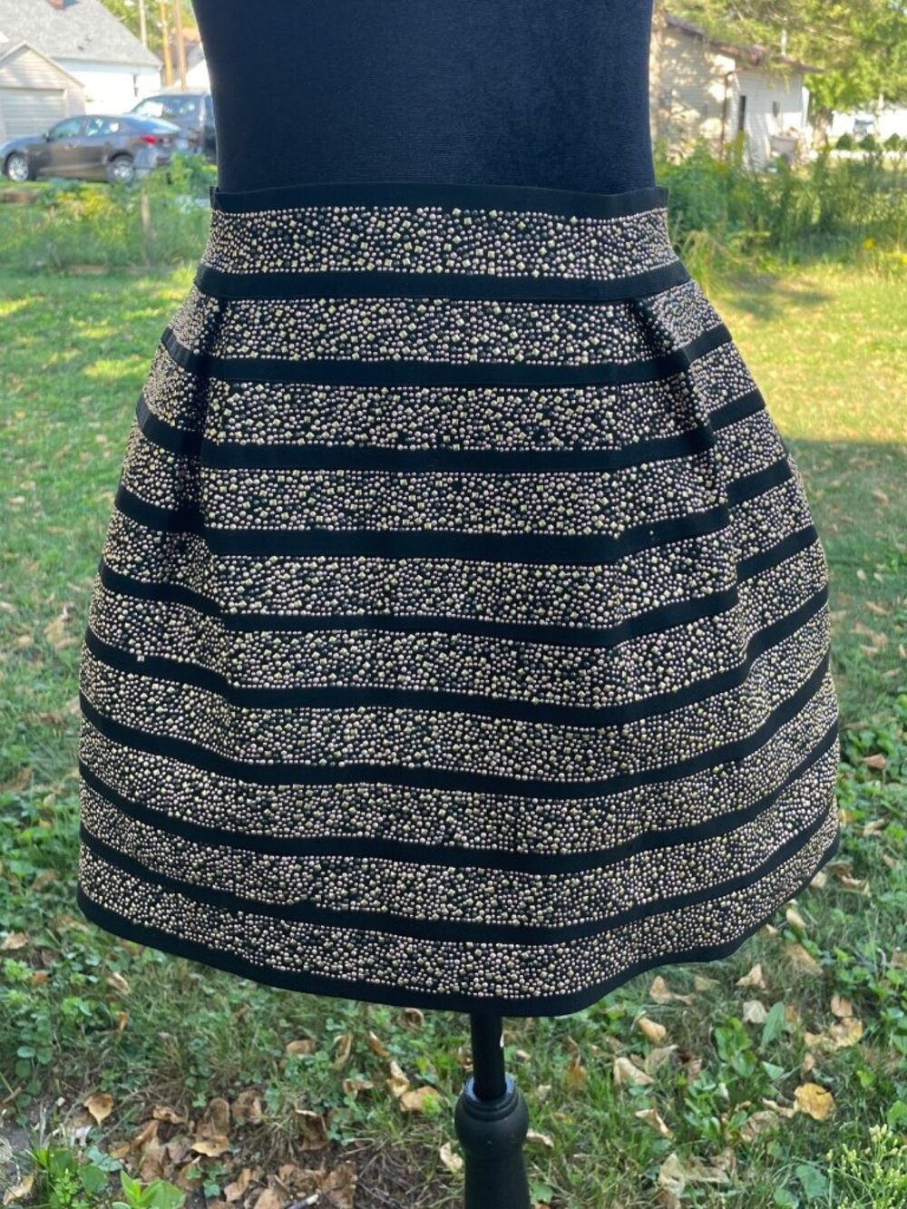 Akira Mini Skirt Black Studded Striped Pleated Holiday NYE Halloween M Alt Girl